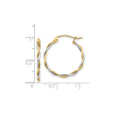14k Yellow Gold Twisted Hoop Earrings, Intertwined Two-Tone Design, Polished Lightweight Style