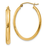 14k Yellow Gold Oval Hoop Earrings, Polished Finish, Hinged Closure, Lightweight Classic Design