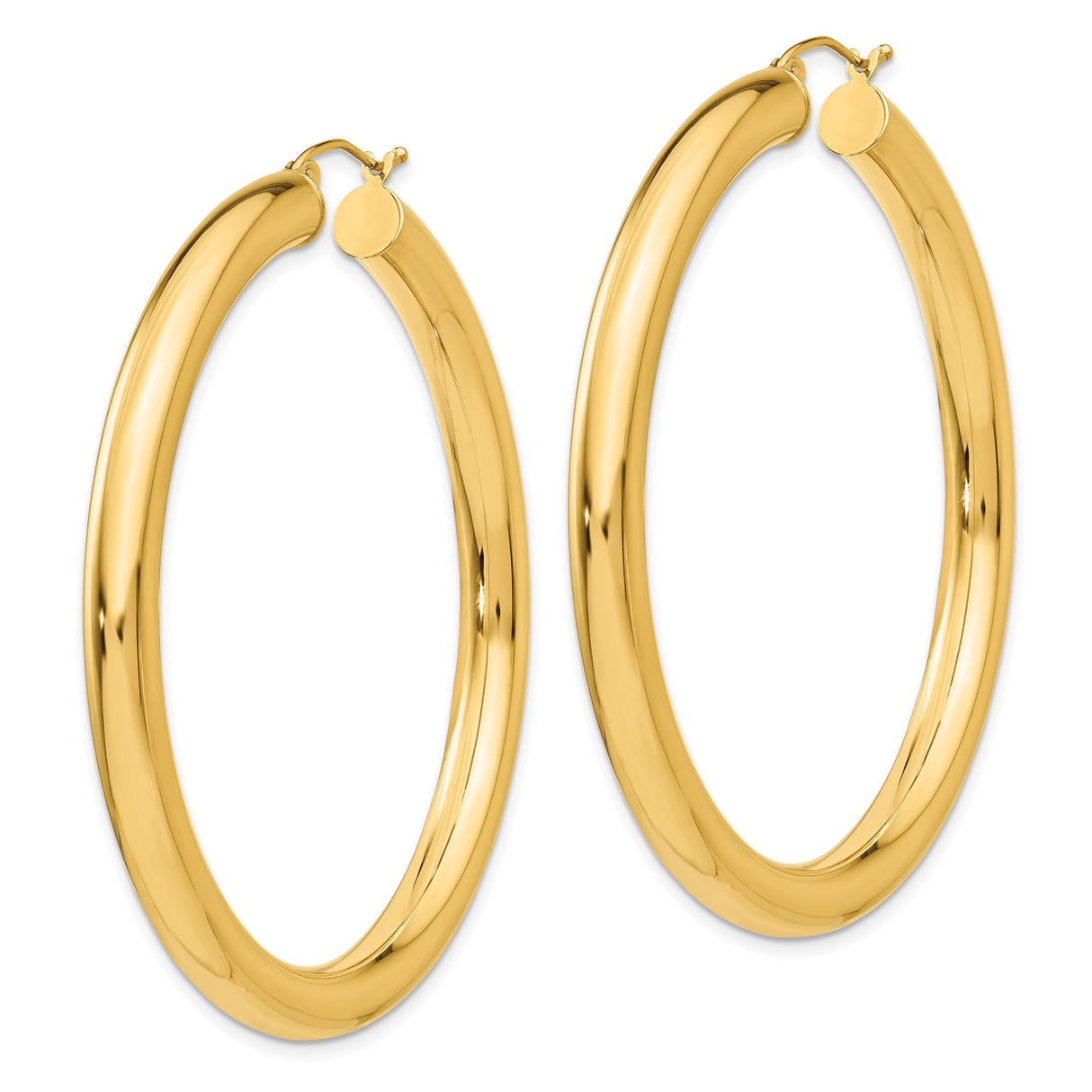 14k Yellow Gold Hoop Earrings, Classic Round Tubular Polished Hoops for Women