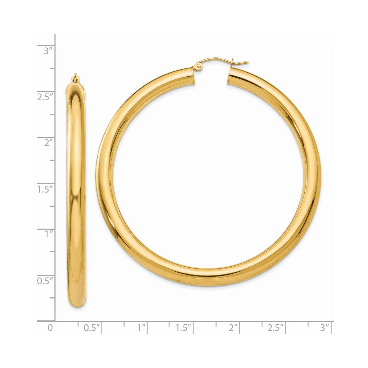 14k Yellow Gold Hoop Earrings, Classic Round Tube Design, Polished Lightweight Jewelry for Women