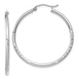 14k White Gold Hoop Earrings, Diamond Cut Textured Medium Hoops with Polished Finish