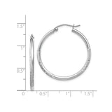 14k White Gold Hoop Earrings, Textured and Polished with Diamond Cut Accents