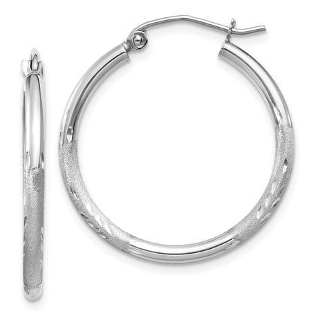 14k White Gold Hoop Earrings, Polished and Diamond-Cut Finish, Classic Latch-Back, Lightweight Style