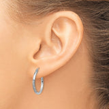 14k White Gold Hoop Earrings, Textured Leaf Pattern with Diamond Cut Design