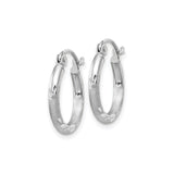 14k White Gold Hoop Earrings with Textured Satin Finish and Polished Leaf Accents