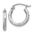 14k White Gold Hoop Earrings, Textured Design with Diamond-Cut Accents, Lightweight Polished Finish