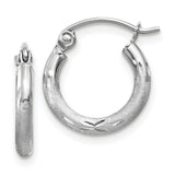 14k White Gold Hoop Earrings, Textured Design with Diamond-Cut Accents, Lightweight Polished Finish