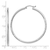 14k White Gold Hoop Earrings, Polished and Textured with Diamond Cut Accents, Lightweight Modern Style