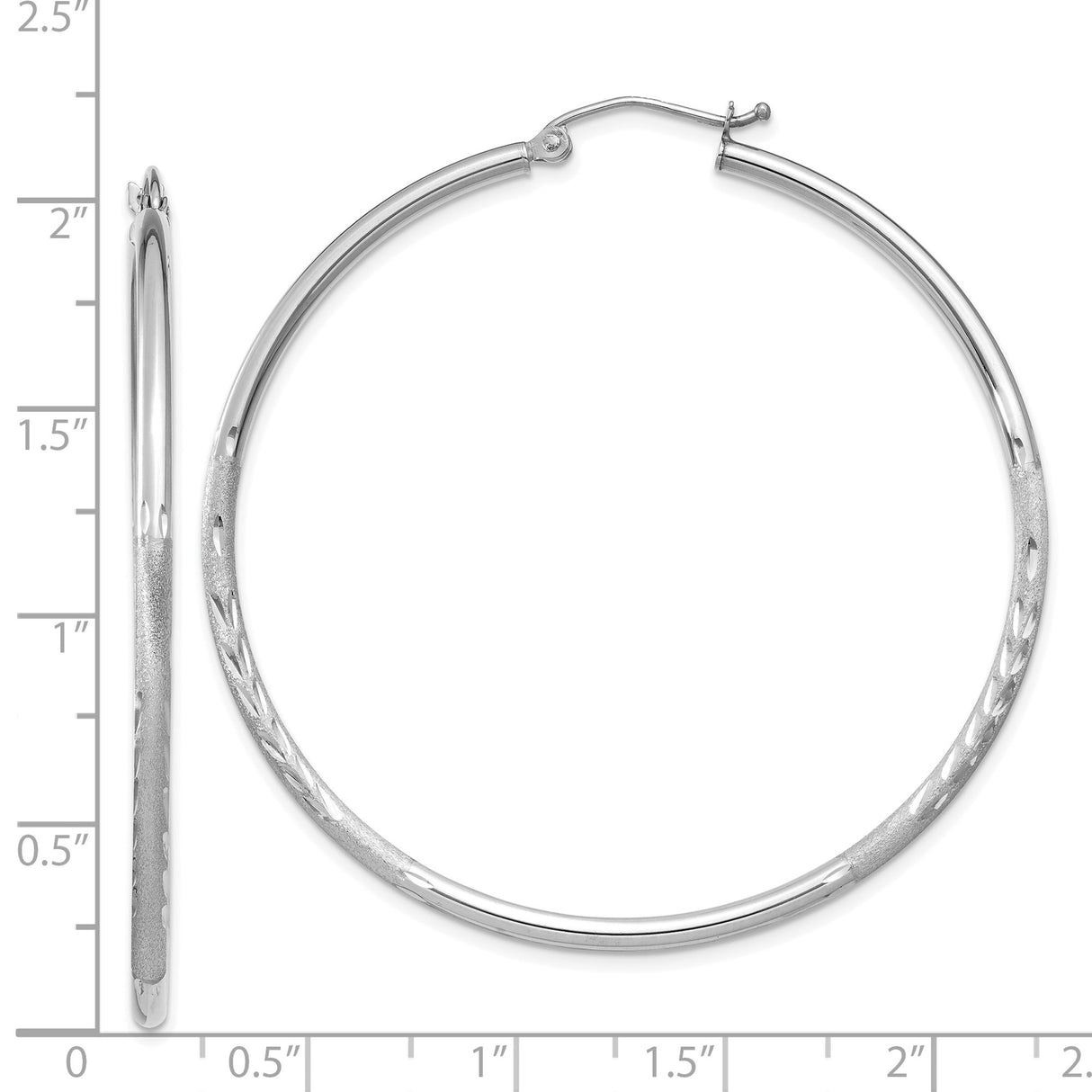 14k White Gold Hoop Earrings with Diamond Cut Textured Detailing, Lightweight Classic Design