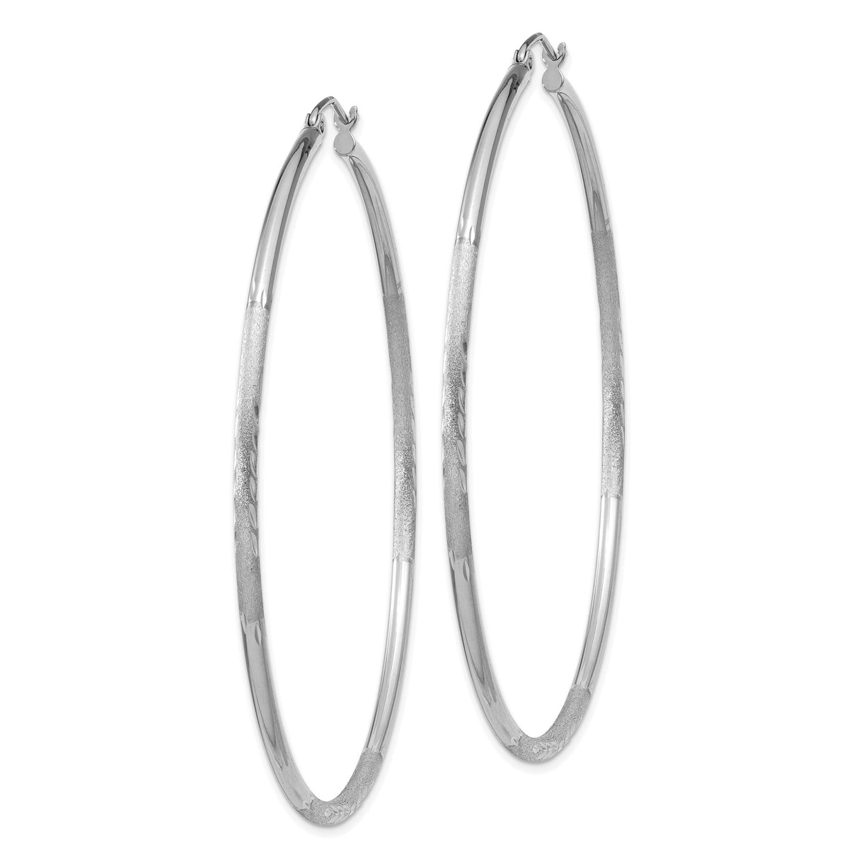 14k White Gold Hoop Earrings with Polished and Textured Leaf Pattern Design