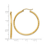 14k Yellow Gold Hoop Earrings, Textured Diamond-Cut with Satin Finish, Lightweight Round Design