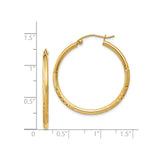 14k Yellow Gold Hoop Earrings with Polished and Textured Diamond Cut Finish