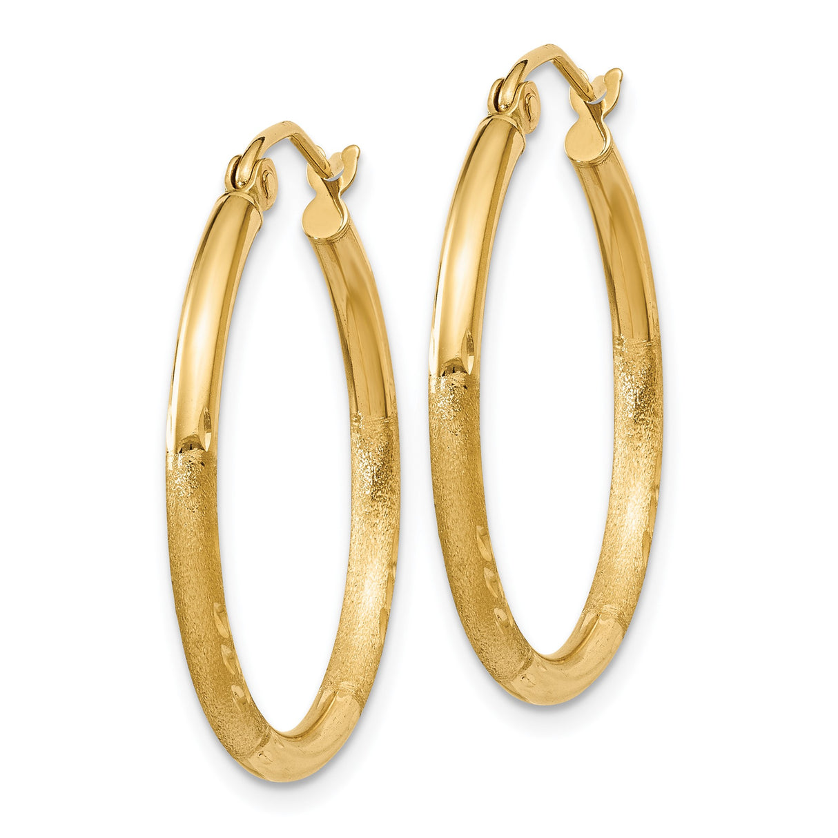 14k Yellow Gold Hoop Earrings, Polished Textured Hoops with Diamond Cut Detailing for Women