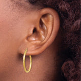 14k Yellow Gold Hoop Earrings, Polished Textured Hoops with Diamond Cut Detailing for Women