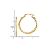14k Yellow Gold Hoop Earrings, Polished Textured Hoops with Diamond Cut Detailing for Women