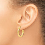 10k Yellow Gold Hoop Earrings, Twisted Diamond Cut Design, Lightweight Polished Hinged Style