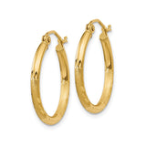 14k Yellow Gold Hoop Earrings with Textured Diamond-Cut Pattern, Classic Round Design, Latch Back