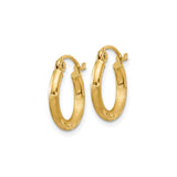 14k Yellow Gold Hoop Earrings, Diamond Cut Textured Round Hoops with Polished Finish