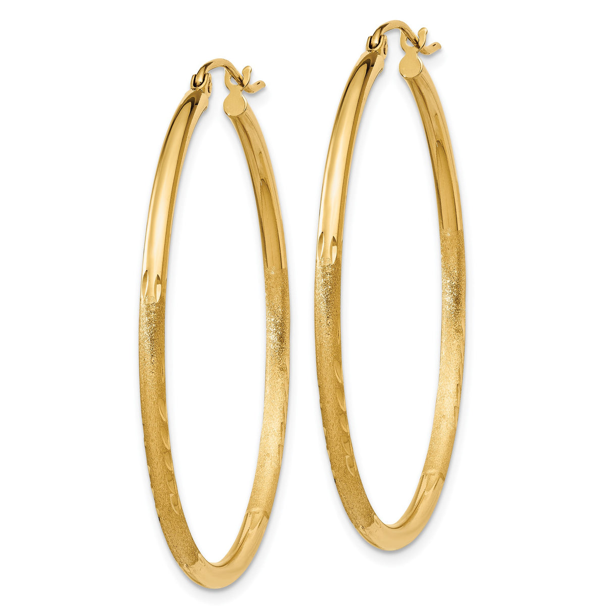14k Yellow Gold Hoop Earrings, Classic Round Design with Polished and Textured Finish