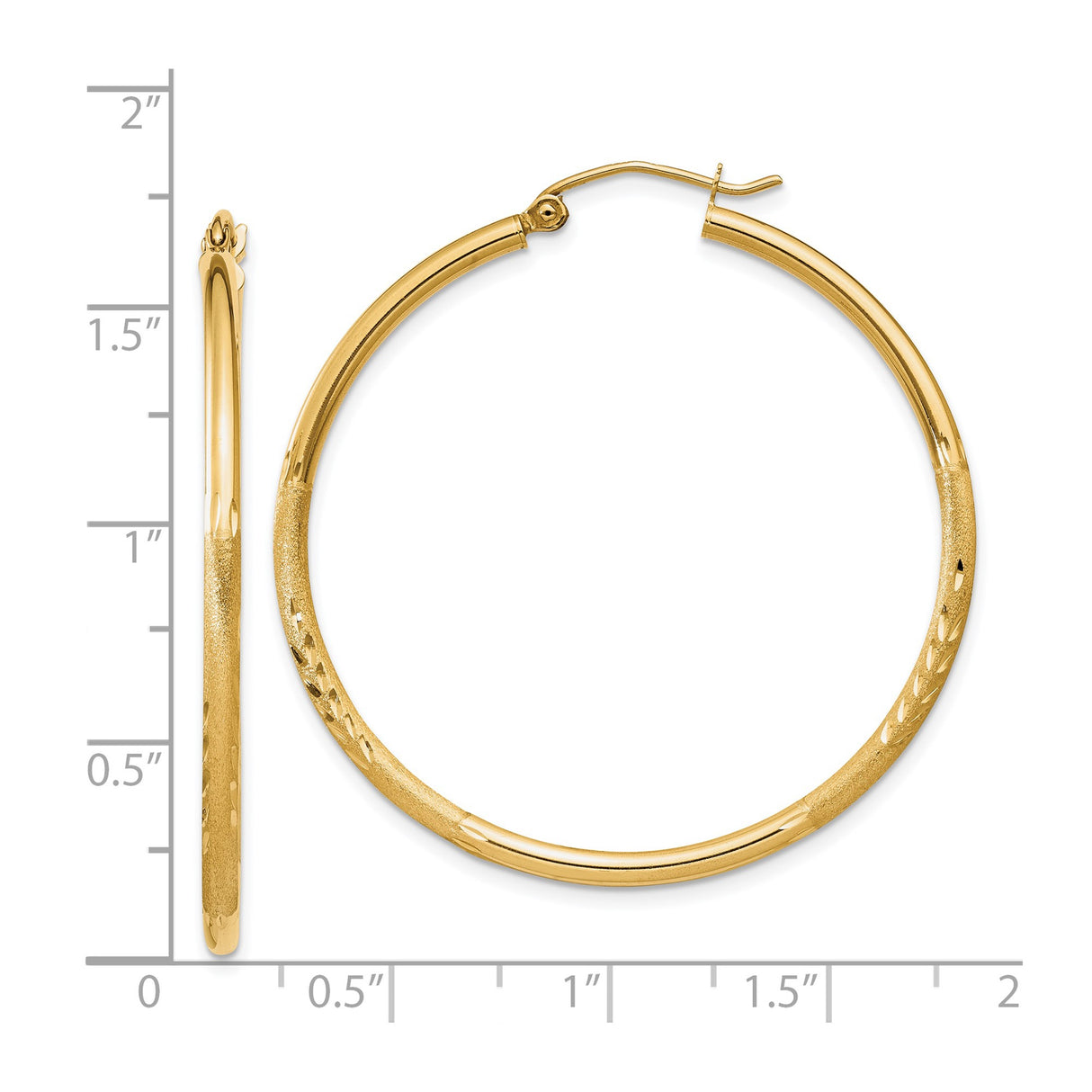 14k Yellow Gold Hoop Earrings, Classic Round Design with Polished and Textured Finish