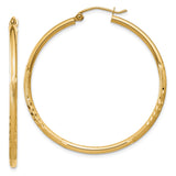 14k Yellow Gold Hoop Earrings, Classic Round Design with Polished and Textured Finish