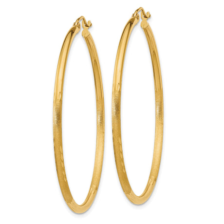 14k Yellow Gold Hoop Earrings, Polished and Textured with Diamond Cut Detailing