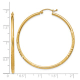 14k Yellow Gold Hoop Earrings, Polished and Textured with Diamond Cut Detailing