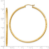 14k Yellow Gold Hoop Earrings with Diamond Cut Texture, Polished Oval Lightweight Design