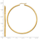 14k Yellow Gold Hoop Earrings with Diamond Cut Leaf Pattern, Lightweight Textured Design