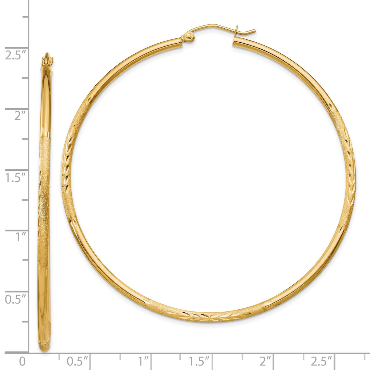 14k Yellow Gold Hoop Earrings with Polished Finish and Leaf Pattern