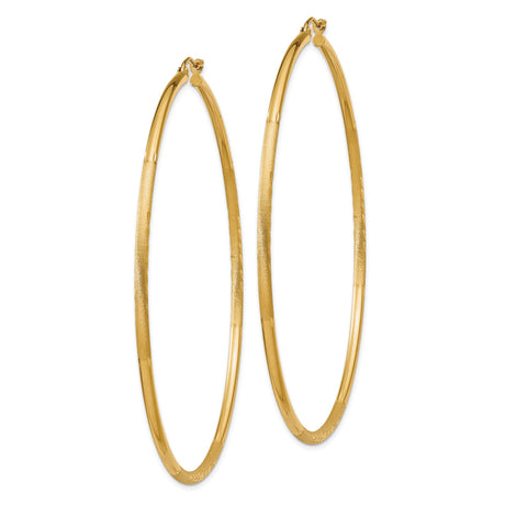 14k Yellow Gold Hoop Earrings with Polished Textured Finish and Leaf Detail for Women