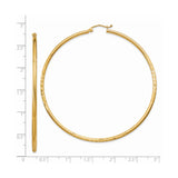 14k Yellow Gold Hoop Earrings with Polished Textured Finish and Leaf Detail for Women