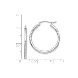 14k White Gold Hoop Earrings, Diamond-Cut Textured Finish, Lightweight Round Design