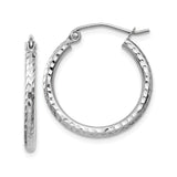 14k White Gold Hoop Earrings, Hammered Textured Lightweight Design for Women