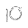 14k White Gold Hoop Earrings, Hammered Textured Finish, Lightweight Round Design for Women