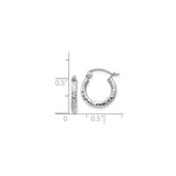 14k White Gold Hoop Earrings, Hammered Finish, Lightweight Medium Round Design for Women