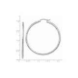 14k White Gold Hoop Earrings, Large Diamond Cut Textured Hoops with Smooth High Polish Finish