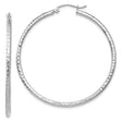 14k White Gold Hoop Earrings, Large Diamond Cut Textured Hoops with Smooth High Polish Finish