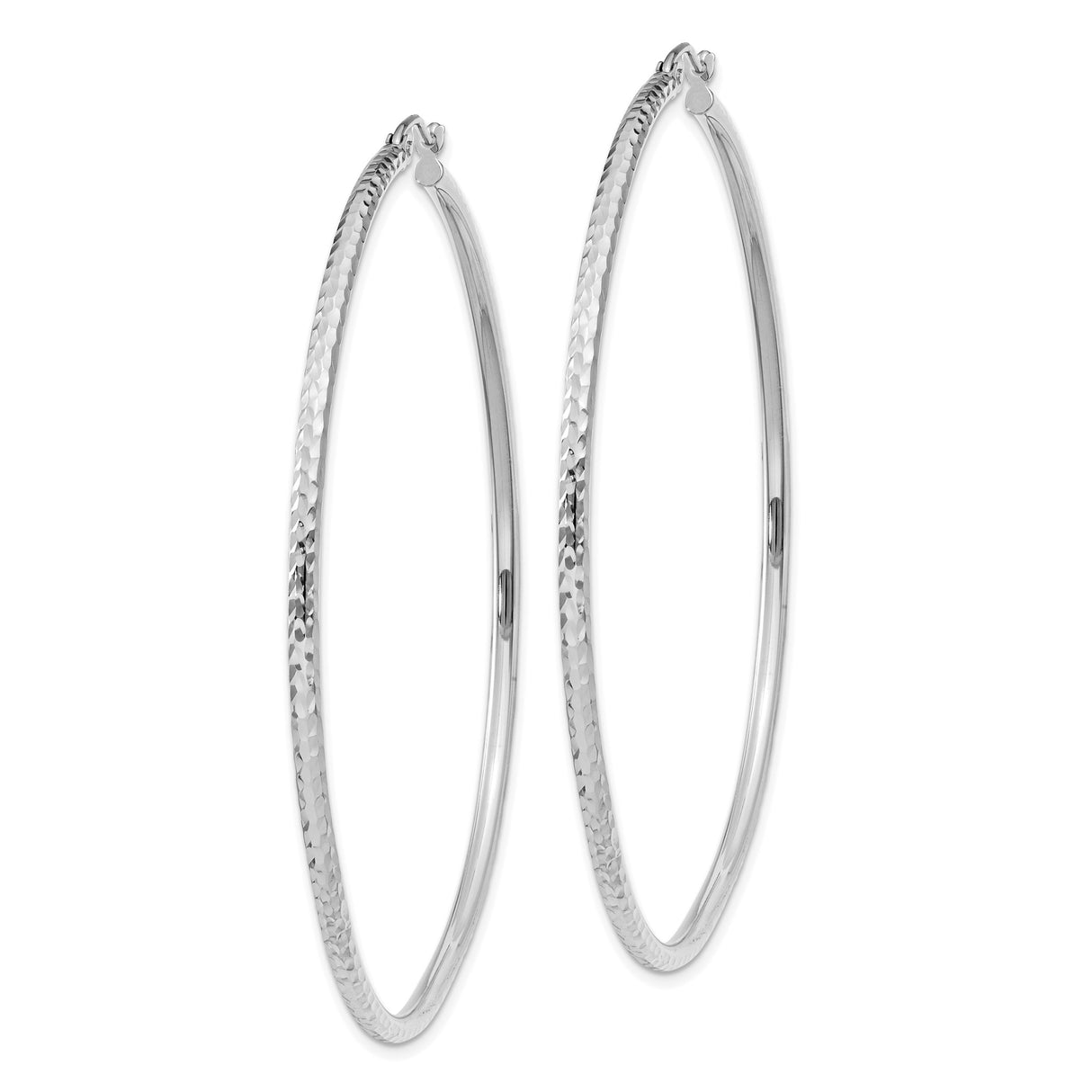 14k White Gold Hoop Earrings with Diamond Cut Texture, Lightweight Classic Round Style