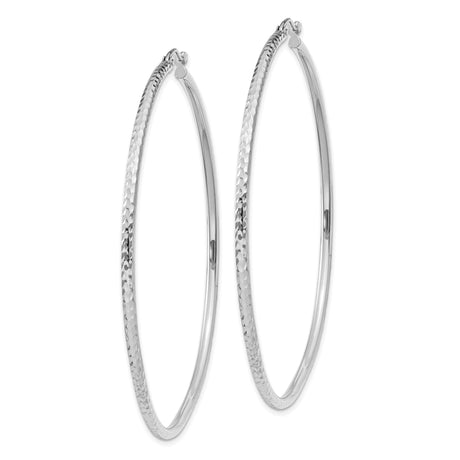 14k White Gold Hoop Earrings with Diamond Cut Texture, Lightweight Classic Round Style
