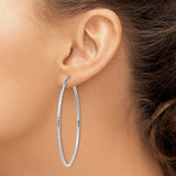 14k White Gold Hoop Earrings with Diamond Cut Texture, Lightweight Classic Round Style