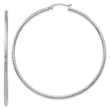 14k White Gold Hoop Earrings with Diamond Cut Texture, Lightweight Classic Round Style