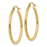 14k Yellow Gold Hoop Earrings, Hammered and Polished Finish, Lightweight Classic Style for Women