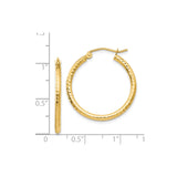 14k Yellow Gold Hoop Earrings with Polished Hammered Texture, Classic Round Design