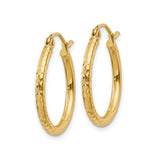 14k Yellow Gold Hoop Earrings, Hammered and Polished Textured Finish, Medium Size, Latch Back Closure