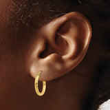 14k Yellow Gold Hoop Earrings, Hammered Texture Round Hoops with High Polish Finish