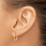 14k Yellow Gold Hoop Earrings, Hammered Texture with Polished Finish, Classic Round Design