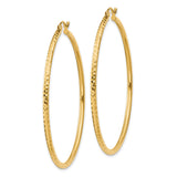 14k Yellow Gold Hoop Earrings, Large Lightweight Round with Diamond Cut Textured Finish