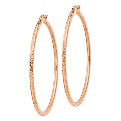 14k Rose Gold Hoop Earrings, Large Hammered Texture, Lightweight Modern Statement Style