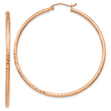 14k Rose Gold Hoop Earrings, Large Hammered Texture, Lightweight Modern Statement Style